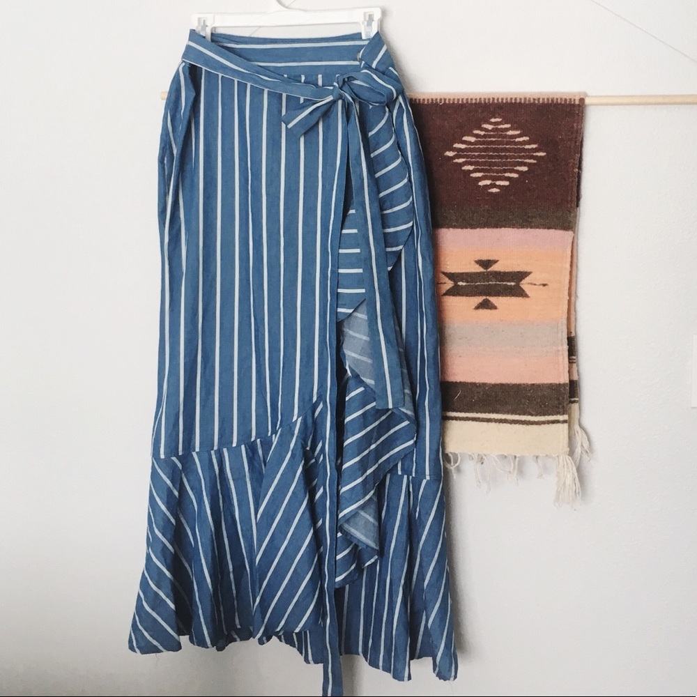 NWT LISTICLE Stripe Wrap Maxi Flare Skirt Vintage